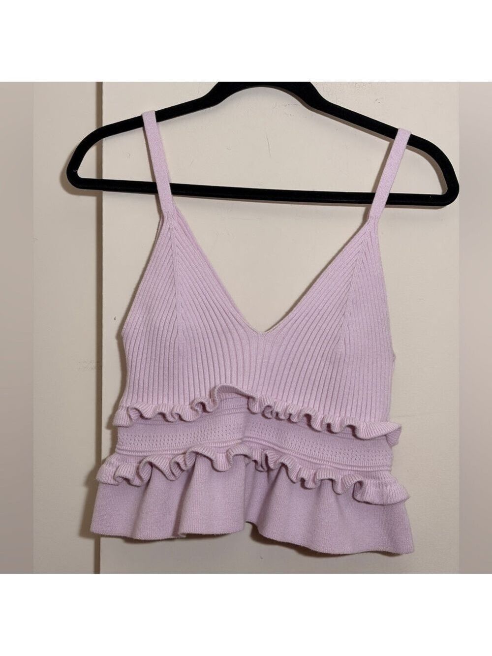 BCBGeneration Pink Cottagecore Barbie Knit Ruffle Tank Top Size L